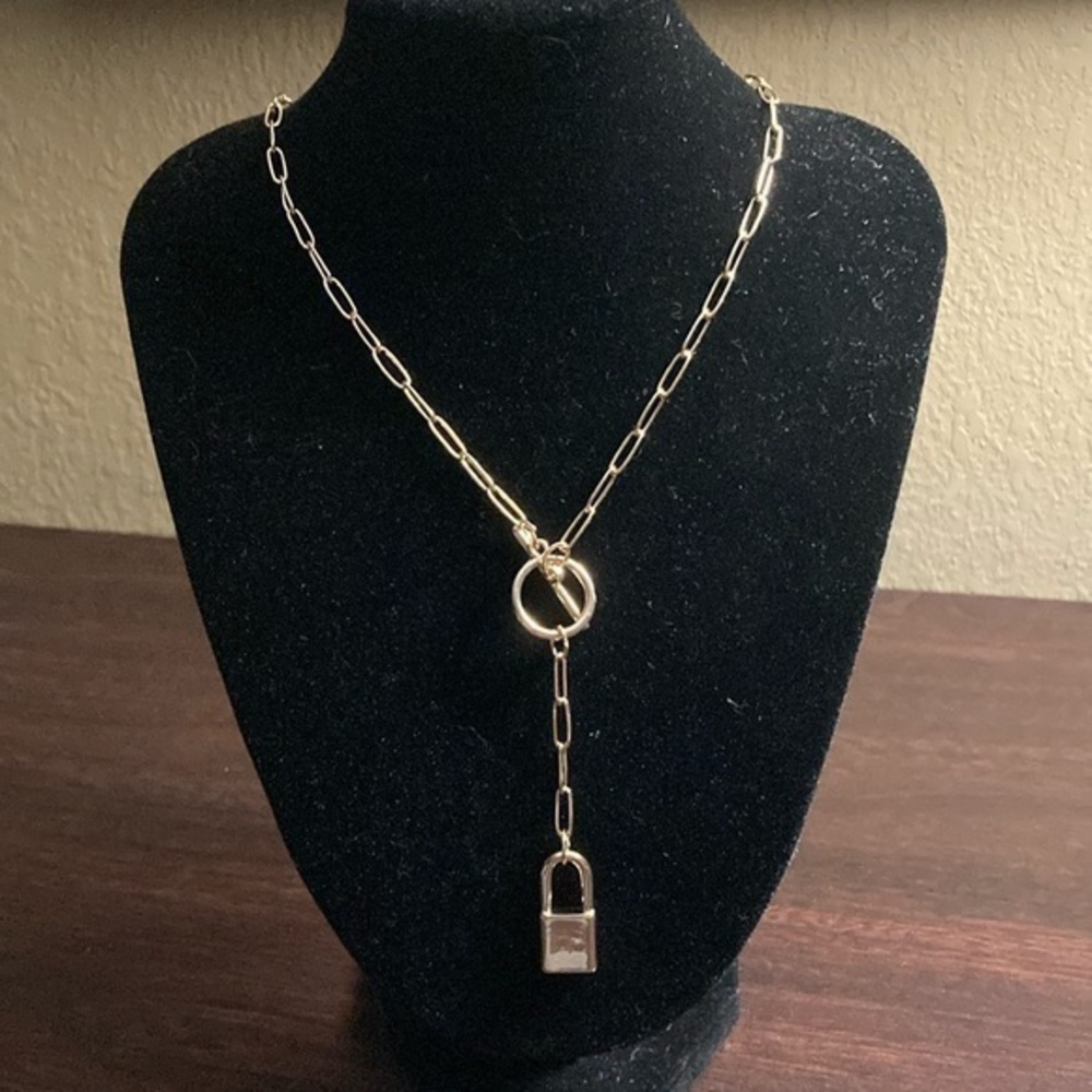 Express Gold Link Necklace with Padlock Charm